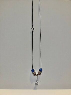 Eiffel Tower Charm Necklace with Blue and Multicolor Beads